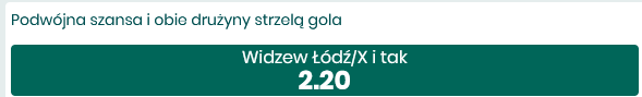 Typ: podwójna szansa Widzew Łódź/x i obie drużyny strzelą gola