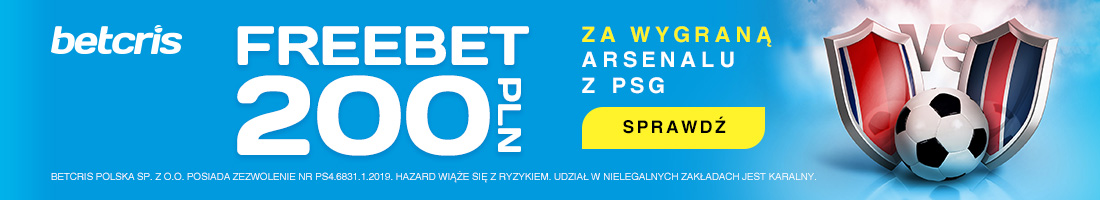 Baner Betcris na promocję Arsenal vs PSG w Lidze Mistrzów