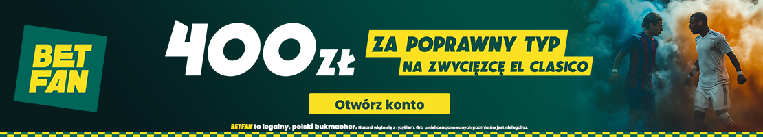 400 zł za poprawny typ na zwycięzcę El Clasico baner