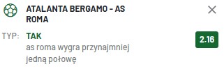 Atalanta - Roma typy bukmacherskie